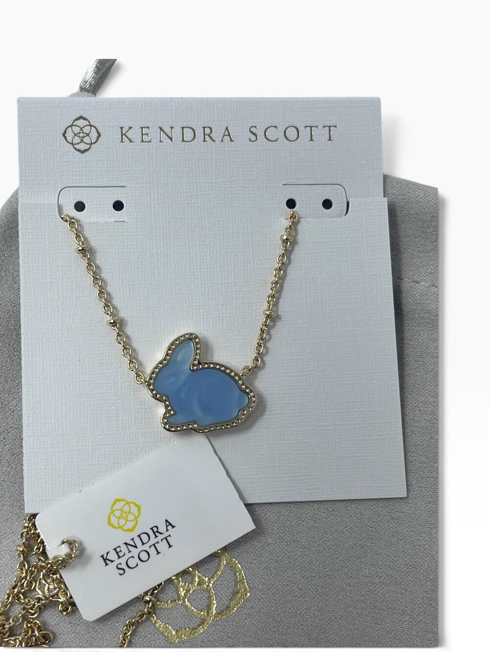 NWT Kendra Scott Bunny Blue Glass Gold Pendant Necklace